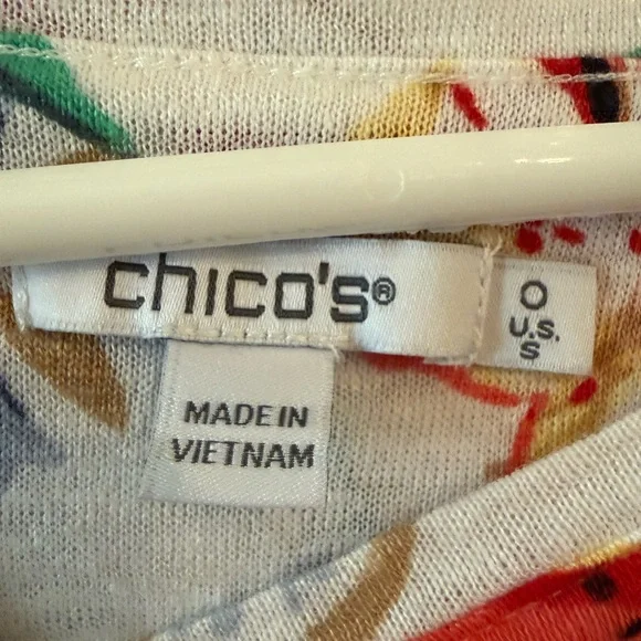 Chico's Floral Tie Front Blouse, Short Sleeve, White Red Green Yellow, Size 0 S - Picture 4 of 4